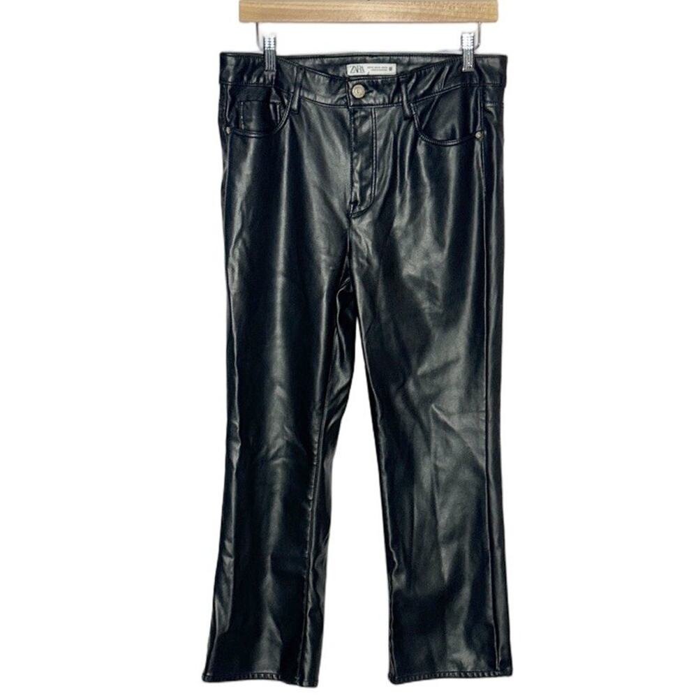 Zara Sleek Black Leather Flare Trousers - Picture 2 of 7
